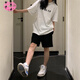 OTST2025夏季五分褲寬松男女中性風少年感短褲運動休閑百搭闊腿ins潮 黑色 S 80-90斤