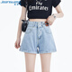 真維斯（JEANSWEST）牛仔短褲女夏季高腰卷邊寬松小個子辣妹a字熱褲淺藍(lán)L