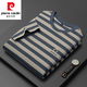 皮爾卡丹（pierre cardin）精梳棉條紋短袖T恤男2025夏季新款休閑百搭圓領(lǐng)半袖男裝體恤上衣 杏灰色 L 170建議體重120-135斤