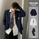 星禾萊日系學(xué)院風(fēng)dk西服男孩禮服裝痞帥感三件套韓版休閑小西裝 藏青色西服+白襯衫+黑褲+領(lǐng)帶 XL 125-140斤可穿