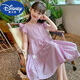 迪士尼（Disney）女童連衣裙夏裝新款洋氣兒童網(wǎng)紅公主裙夏季女孩無袖棉布裙子 140-紫色小花連衣裙 140 【建議133-142CM】