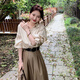 艾蔓婕連衣裙女2025春秋新款襯衣套裝女初秋兩件套上班通勤高級感套裝裙 香檳色上衣+卡其半身裙 XL 建議（115-135斤）
