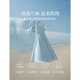 茵曼（INMAN）【苧麻】章若楠同款法式娃娃領(lǐng)連衣裙女裝2025夏季新品泡泡袖裙子 淺藍(lán)色 M