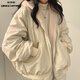 清池影（QINGCHIYING）加絨加厚兩面穿仿羊羔毛棉服女裝外套冬季新款拉鏈連帽棉衣上衣 杏色 冬款加絨加厚雙面穿 L 建議110-125斤