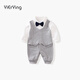依爾嬰男寶寶周歲禮服英倫風(fēng)百天宴假兩件小西裝連體衣嬰兒滿(mǎn)月衣服春秋 灰色紳士 長(cháng)袖 80cm