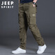 JEEP SPIRIT吉普工裝褲男春夏季直筒休閑褲男士寬松多口袋男褲 軍綠 XL
