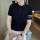 衣然呈品男士POLO衫短袖韓版潮流T恤ins潮牌半袖2025新款夏季百搭上衣男裝 黑色 XL 【建議120-140斤】