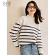 初申秋冬厚款半高領(lǐng)針織衫女時(shí)尚撞色條紋簡(jiǎn)約毛衣毛衫S144Z9031