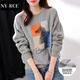 NY-RCE圓領(lǐng)灰色衛衣女韓版寬松加絨加厚秋冬新款女裝時(shí)尚套頭長(cháng)袖上衣 灰色加絨 L ( 115-125)