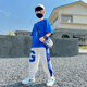 猴兄仔童裝男童短袖套裝夏季中大童男孩T恤休閑長(cháng)褲兩件套帥氣夏天衣服 藍色 150