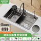 箭牌加厚SUS304不銹鋼納米抗菌防油污大單槽水槽家用廚房瀑布洗菜盆池 抽拉龍頭套餐+凈水龍頭+洗杯器 80*45cm【左排水聯(lián)系客服】