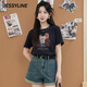 JESSYLINE杰茜萊卡通減齡全棉短袖T恤女2025夏新款百搭顯瘦上衣 藏青色 M
