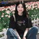 回力黑色短袖t恤女2025新款夏季純棉寬松休閑半袖小個子正肩顯瘦上衣