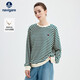 納維凱爾意大利小帆船女全棉寬松長(cháng)袖衛衣條紋圓領(lǐng)T恤2315005501 綠白 XL