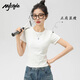 MJ STYLE白色正肩合身短袖T恤女2025夏季修身顯瘦親膚透氣打底衫半袖上衣
