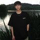 OIMG純棉短袖t恤男夏季美式潮牌寬松透氣五分半袖高街頭休閑衣服體恤 黑色 【主圖款純棉】 XL (建議體重120-140斤左右）