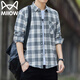 貓人格子長(cháng)袖襯衫男春秋寬松外套襯衣潮牌休閑男士上衣 623白格 L