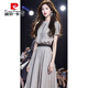 皮爾卡丹（pierre cardin）今年流行漂亮紫色超仙氣收腰連衣裙女2025夏季法式輕熟風短袖長裙 灰色 M