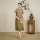 布符（Cloth Fu）布符2025年夏季新品花卉提花旗袍女裝清新綠色修身顯瘦優(yōu)雅氣質(zhì) 花語絲韻 M
