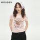 moussy 2025夏季新品歐若風(fēng)做舊雄鷹印花短袖T恤女010ISQ90-7991 091淺粉色 均碼