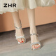 ZHR粗跟涼鞋女復(fù)古方頭女鞋時尚細(xì)帶閃耀水鉆高跟鞋子女BL518銀色37