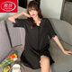 浪莎（LangSha）新款睡裙女夏季冰絲性感男友風(fēng)薄款白襯衫中長(cháng)款高級感仿真絲睡衣 黑色CS13# XL 建議150-180斤 【24H速發(fā)】