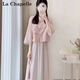 拉夏貝爾（La Chapelle）新中式國風(fēng)連衣裙女裝2025夏季新款兩件套裝雪紡中長裙子夏天漢服 粉色套裝 XL