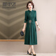 雪中飛女士中老年媽媽裝春秋季中式簡(jiǎn)約長(cháng)袖連衣裙 綠色  4XL (185) 