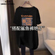 清池影（QINGCHIYING）白色中長(cháng)款短袖t恤女2025春夏新款寬松遮屁股搭配鯊魚(yú)褲上衣 黑色【灰底英文】 XL 【建議116-130斤】