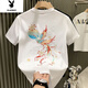 花花公子中國風(fēng)鳳凰T恤短袖男士2024夏季半袖t恤國潮寬松百搭圓領(lǐng)上衣 白色 L 100-120斤