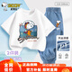 史努比（SNOOPY）男女童短袖t恤牛仔褲兩件套兒童短袖套裝  白色宇航+深藍太空 160