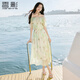 香影一字領(lǐng)露肩連衣裙女2025夏新款泡泡袖荷葉邊度假風(fēng)海邊沙灘裙 銀牡丹色 S 155/80A/85-95斤