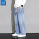 真維斯（Jeanswest）大碼直筒牛仔長(cháng)褲子男款春秋款美式加絨寬松加肥加大胖子闊腿男褲 藍色 【刺繡】常規 6XL 建議210-230斤