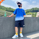 諾佳微淇男童夏季套裝2025新款兒童短袖夏裝運動(dòng)中大童衣服男孩帥氣童裝潮 藍色 160