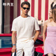布先生廓形圓領(lǐng)時(shí)尚T恤男夏季口袋設計華夫格純色短袖上衣ET16225 皓月白 XL (180)