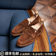 TOP GLORIA樂福鞋男反絨磨砂真皮懶人一腳蹬新款男鞋夏季新款休閑皮鞋豆豆鞋 淺棕色 單層 37