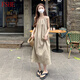 FSHE法式氣質(zhì)掛脖吊帶無(wú)袖連衣裙子女秋季2025新款小個(gè)子海邊度假長(cháng)裙 卡其色:【夏天2025新款/氣質(zhì)超好 L 55/60kg