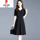 皮爾卡丹（pierre cardin）黑色連衣裙女夏季2025年新款女裝短袖V領(lǐng)中長款氣質(zhì)收腰顯瘦A裙# XL
