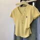 POLO SPORT拉夫勞倫特大碼300斤自留小馬刺繡短袖t恤女夏季紐扣V領(lǐng)針織衫上 黃色 XL 建議120斤-140斤