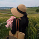 圣芙莎法式蝴蝶結草帽女款夏季防曬遮陽(yáng)帽草編大檐太陽(yáng)帽漁夫帽戶(hù)外沙灘 卡其(黑飄帶) M(56-58cm)