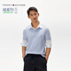 TOMMY HILFIGER【透氣舒適】夏季男裝珠地網眼商務休閑純色翻領短袖T恤POLOJA572 【休閑修身】淺藍色C1O M （推薦：135-150斤）