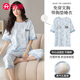 芬騰睡衣女【100%純棉 帶胸墊】2025夏季新款圓領(lǐng)花卉外穿家居服套裝 淺藍 L
