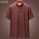 保珞威蔓2025新款高端紅云紗唐裝男士短袖襯衫國風(fēng)中國式桑蠶絲中老年衣服 暗紅 常規 L