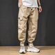 簡(jiǎn)徒春夏純棉工裝褲男日系加絨束腳休閑褲子大碼寬松哈倫褲加肥褲子潮 【卡其】 薄款 L