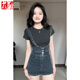 莜仙格高腰牛仔背帶短褲女2025夏季新款小眾復(fù)古減齡修身顯瘦百搭熱褲子 深藍(lán)色 M 建議 95-105斤