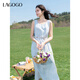 lagogo波嬉風(fēng)淺藍(lán)色無袖連衣裙女拉谷谷2025夏新款度假出游裙子 淺藍(lán)色 M