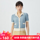 哥弟真的好（GIRDEAR）女裝撞色翻領(lǐng)短袖小香風(fēng)針織衫女A301244 冰藍 M (3碼)