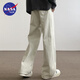 NASA BASE米白牛仔褲男復古cleanfit直筒工裝休閑闊腿長(cháng)褲子男生 米白 L 【120-140斤】