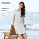 珂萊蒂爾【沁白珠影】夏季白色高級感禮服款顯瘦減齡釘珠連衣裙女 淡橙黃 M