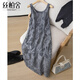 絲柏舍長(cháng)款連衣裙2025夏裝新款女裝拼色圓領(lǐng)寬松款印花背心裙